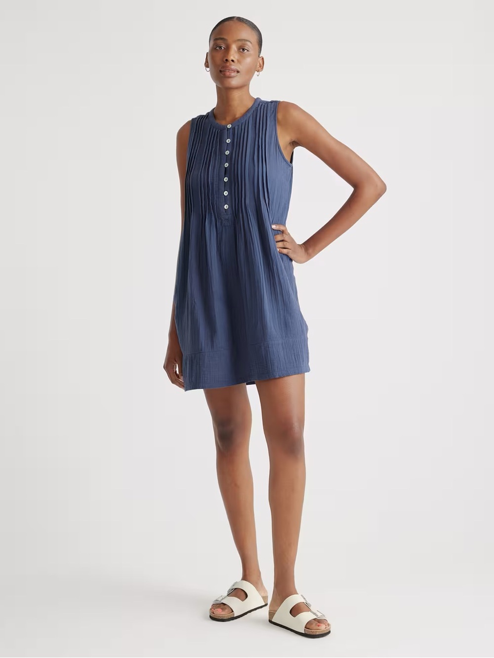 Quince Organic Cotton Gauze Sleeveless Swing Dress Indigo Blue Women’s XS